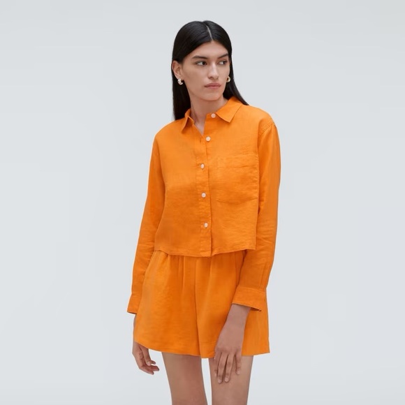 Everlane NWT cropped linen orange turmeric shirt - Picture 4 of 5